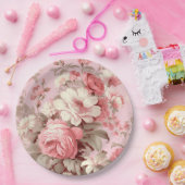 Waterverf Boerderij Roze Rozen & Witte Kosmos Papieren Bordje (Feest)