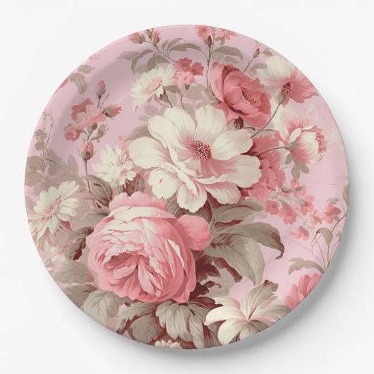 Waterverf Boerderij Roze Rozen & Witte Kosmos Papieren Bordje (Voorkant)