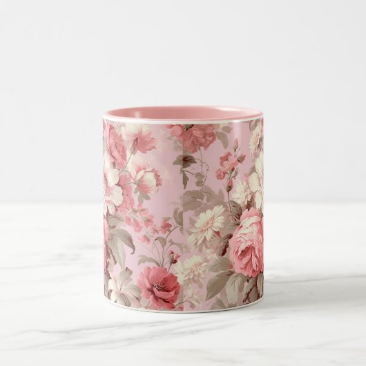 Waterverf Boerderij Roze Rozen & Witte Kosmos Tweekleurige Koffiemok (Center)