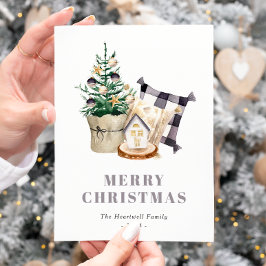 Waterverf boerderij rustieke kerst feestdagenkaart