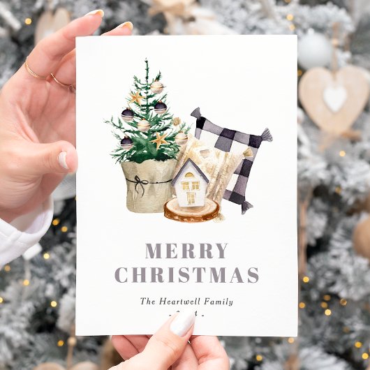 Waterverf boerderij rustieke kerst feestdagenkaart