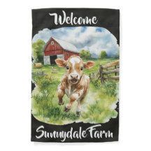 Waterverf Boerderij Scene, Red Barn, Happy Calf Bl