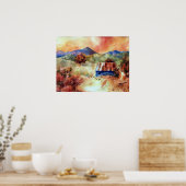 Waterverf Boerderij van de Rocky Mountains Poster (Keuken)