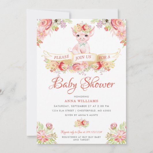 Waterverf Boerderij Varken Baby shower Kaart (Voorkant)