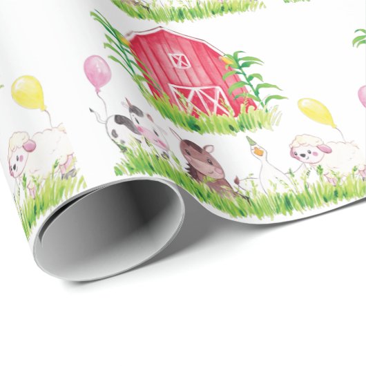 Waterverf Boerderij Verjaardagsdieren Cadeaupapier (Rol Hoek)