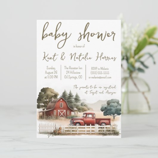 Waterverf Boerderij, Vrachtwagen, Landschap Baby s Kaart (Staand voorkant)