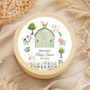 Waterverf Boerderijdieren Baby Shower op de boerde Ronde Sticker