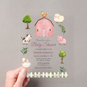 Waterverf Boerderijdieren Barnyard Baby Shower Acryl Uitnodigingen