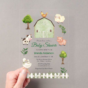 Waterverf Boerderijdieren Barnyard Baby Shower Acryl Uitnodigingen