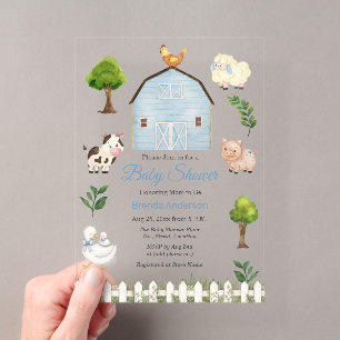 Waterverf Boerderijdieren Barnyard Baby Shower Acryl Uitnodigingen