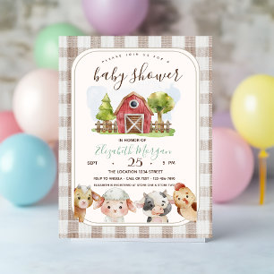 Waterverf Boerderijdieren Barnyard Baby shower Kaart