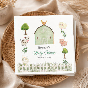 Waterverf Boerderijdieren Barnyard Baby Shower Servet