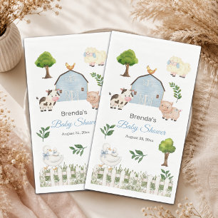 Waterverf Boerderijdieren Barnyard Baby Shower Servet