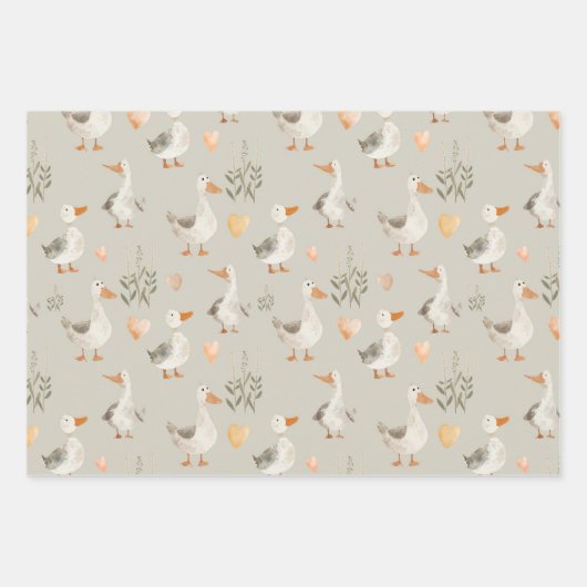 Waterverf Boerderijdieren Ganzen inpakpapier blad (Voorkant)