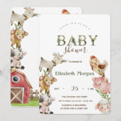 Waterverf Boerderijdieren Stabiel Baby shower Kaart (Voorkant / Achterkant)