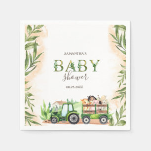 Waterverf Boerderijdieren Tractor Baby Shower  Servet