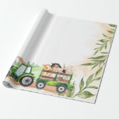 Waterverf boerderijdieren tractor cadeaupapier (Uitgerold)