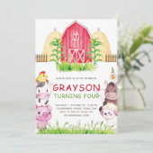 Waterverf boerderijdieren verjaardag kaart (Staand voorkant)