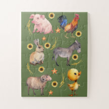 Waterverf Boerderijdieren & Zonnebloemen Legpuzzel