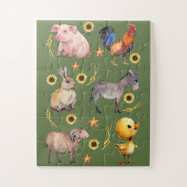 Waterverf Boerderijdieren & Zonnebloemen Legpuzzel