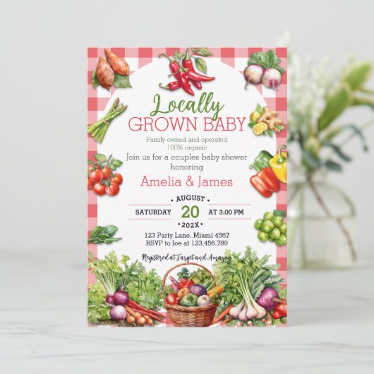 Waterverf boeren brengen lokaal geteelde babyshowe kaart (Staand voorkant)