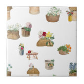 Waterverf boerenmarkt bloemenmanden tegeltje (Voorkant)