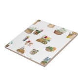 Waterverf boerenmarkt bloemenmanden tegeltje (Zijkant)