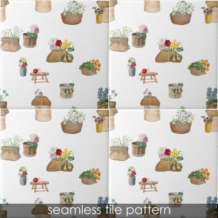 Waterverf boerenmarkt bloemenmanden tegeltje