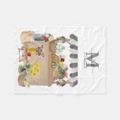 Waterverf Boerenmarkt Bloemenwagen Monogram Fleece Deken (Voorkant (Horizontaal))