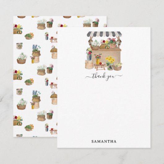 Waterverf Boerenmarkt Bloemenwagen Stand Bedankkaart (Voorkant / Achterkant)