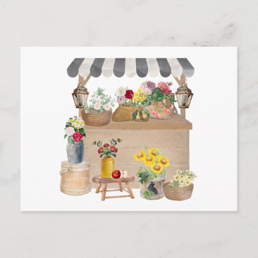 Waterverf Boerenmarkt Bloemenwagen Stand Briefkaart (Voorkant)