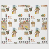 Waterverf Boerenmarkt Bloemenwagen Stand Cadeaupapier (Vlak)