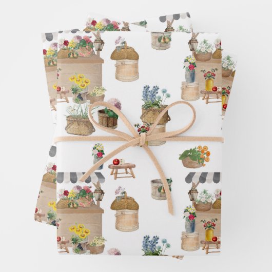 Waterverf Boerenmarkt Bloemenwagen Stand Inpakpapier Vel (In situ)