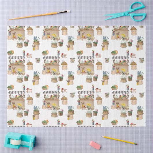 Waterverf Boerenmarkt Bloemenwagen Stand Tissuepapier (Craft)