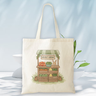 Waterverf boerenmarktstalletje met fantasie tote bag