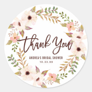 Waterverf Boheemse Bloemenkrans Dank u Ronde Sticker