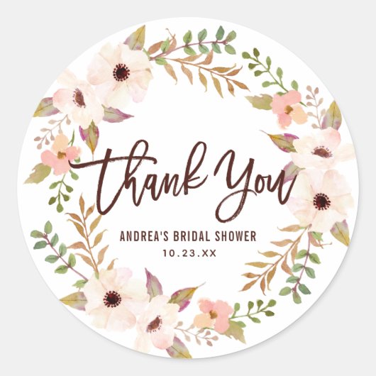 Waterverf Boheemse Bloemenkrans Dank u Ronde Sticker (Voorkant)