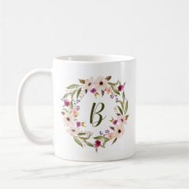 Waterverf Boheemse Bloemenkrans Monogram Mok