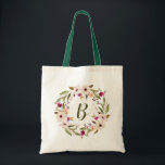 Waterverf Boheemse Bloemenkrans Monogram Zak Tote Bag<br><div class="desc">Boheemse geïnspireerde canvas tas met waterverf paarse en ivoren bloemen met loof krans. Deze aanpasbare monogram canvas tas is ideaal als een persoonlijk geschenk.</div>