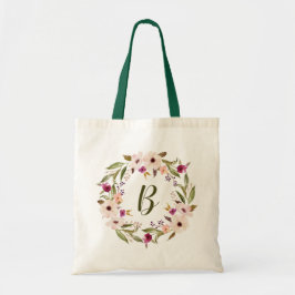 Waterverf Boheemse Bloemenkrans Monogram Zak Tote Bag