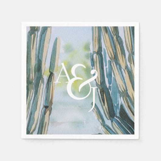 Waterverf Boheemse Cactus Groen Gepersonaliseerd Servet (Voorkant)