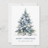 Waterverf Boheemse Neutraal Blauwe Kerstboom Feestdagenkaart (Voorkant)