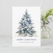 Waterverf Boheemse Neutraal Blauwe Kerstboom Feestdagenkaart (Staand voorkant)
