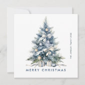 Waterverf Boheemse Neutraal Blauwe Kerstboom Feestdagenkaart (Voorkant)