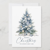 Waterverf Boheemse Neutraal Blauwe Kerstboom Feestdagenkaart (Voorkant)