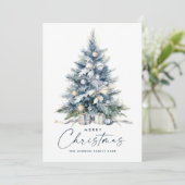Waterverf Boheemse Neutraal Blauwe Kerstboom Feestdagenkaart (Staand voorkant)