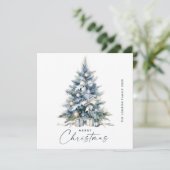 Waterverf Boheemse Neutraal Blauwe Kerstboom Feestdagenkaart (Staand voorkant)