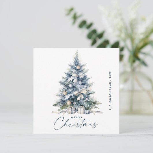 Waterverf Boheemse Neutraal Blauwe Kerstboom Feestdagenkaart (Staand voorkant)