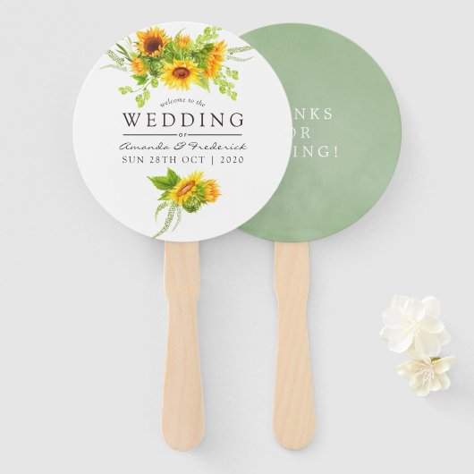 Waterverf Bohemian Boho Sunflower Wedding Favor Handwaaier (Voorkant en achterkant)