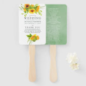 Waterverf Bohemian Boho Sunflower Wedding Programm Handwaaier (Voorkant en achterkant)